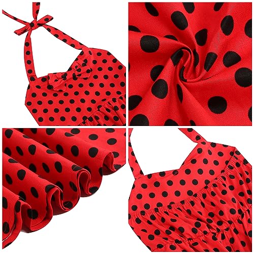 ODIZLI Kids Girls 50s Vintage Polka Dot Dress Retro Rockability Girls 1950s Princess Girl Dress Retro 1950s Dresses Kids Halter Party Dress for Carnival Christmas Dresses for Girls Polka Dot Red 9-10 Years - Image 4