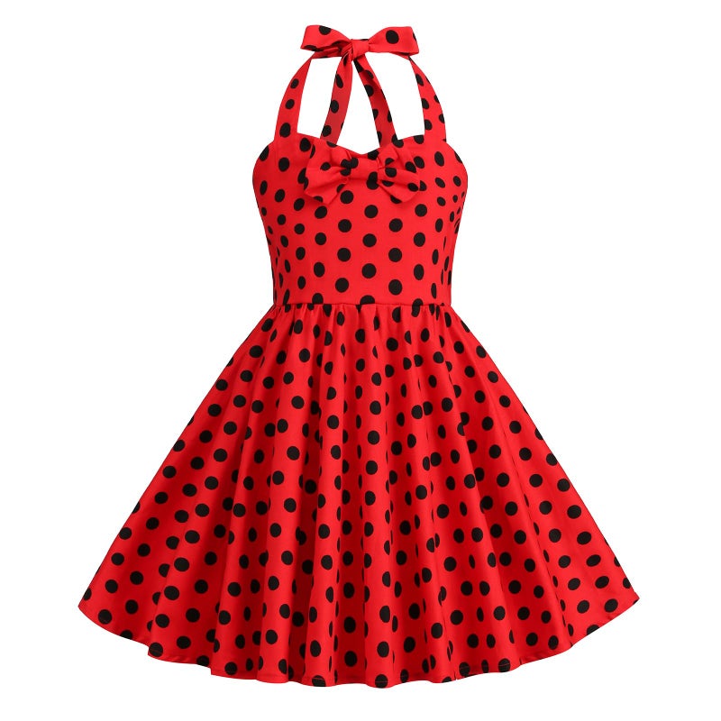 ODIZLI Kids Girls 50s Vintage Polka Dot Dress Retro Rockability Girls 1950s Princess Girl Dress Retro 1950s Dresses Kids Halter Party Dress for Carnival Christmas Dresses for Girls Polka Dot Red 9-10 Years - Image 5