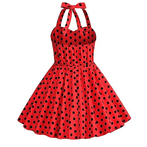 ODIZLI Kids Girls 50s Vintage Polka Dot Dress Retro Rockability Girls 1950s Princess Girl Dress Retro 1950s Dresses Kids Halter Party Dress for Carnival Christmas Dresses for Girls Polka Dot Red 9-10 Years - Image 2