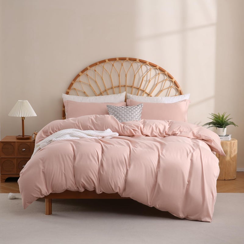 جي اس دي طقم غطاء لحاف JSD بلون وردي باهت، مقاس كوين، 3 قطع: غطاء لحاف مع أغطية وسائد، مصنوع من ألياف دقيقة ناعمة مصقولة، إغلاق بسحاب، اللحاف غير متضمن. - Image 1