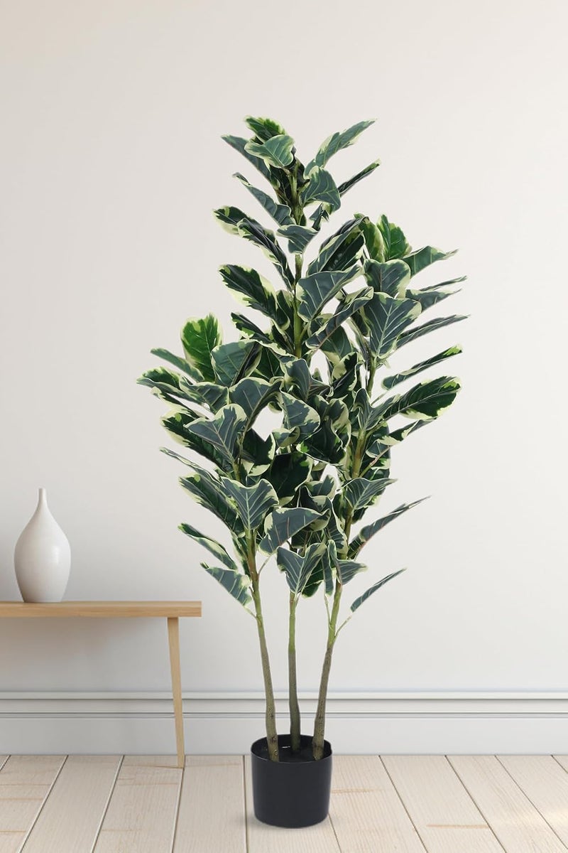 ARICK DECOR 5Ft Artificial Variegated Fiddle Leaf Fig Plants for Indoor Outdoor with Pot - Image 4