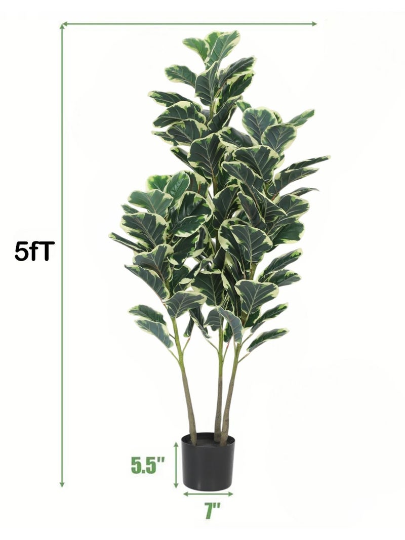 ARICK DECOR 5Ft Artificial Variegated Fiddle Leaf Fig Plants for Indoor Outdoor with Pot - Image 3