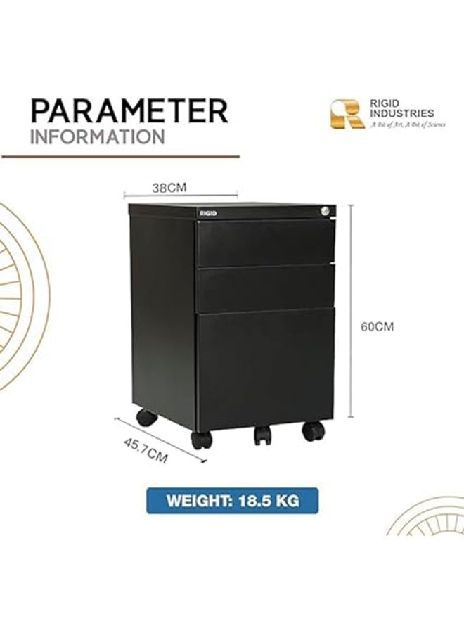 RIGID Steel Mobile Pedestal with 2 Box Drawers & 1 File Drawer | Heavy-Duty Metal Storage | Smooth Sliding Drawers, Key Lock Protection, Office Organizer, Black - Image 5