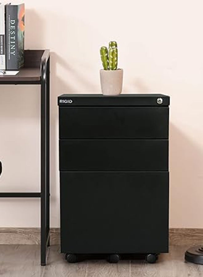 RIGID Steel Mobile Pedestal with 2 Box Drawers & 1 File Drawer | Heavy-Duty Metal Storage | Smooth Sliding Drawers, Key Lock Protection, Office Organizer, Black - Image 2