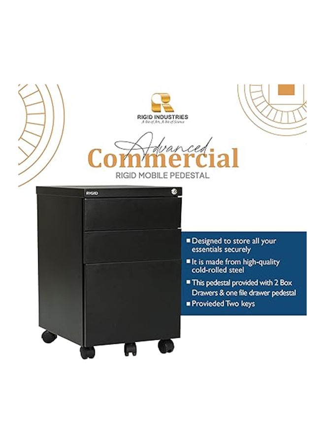 RIGID Steel Mobile Pedestal with 2 Box Drawers & 1 File Drawer | Heavy-Duty Metal Storage | Smooth Sliding Drawers, Key Lock Protection, Office Organizer, Black - Image 3