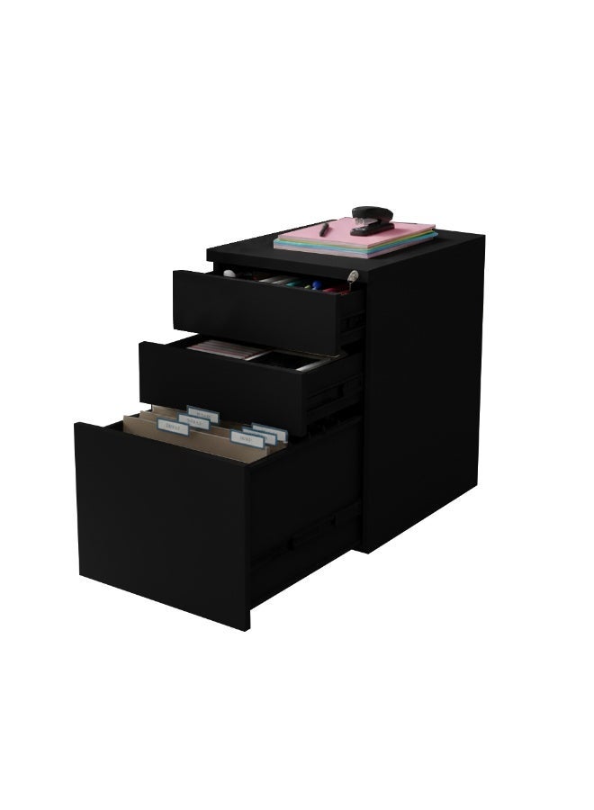 RIGID Steel Mobile Pedestal with 2 Box Drawers & 1 File Drawer | Heavy-Duty Metal Storage | Smooth Sliding Drawers, Key Lock Protection, Office Organizer, Black - Image 1