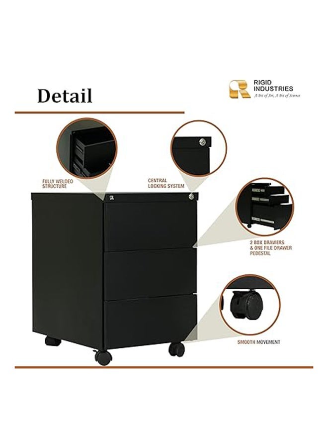 RIGID Steel Mobile Pedestal with 2 Box Drawers & 1 File Drawer | Heavy-Duty Metal Storage | Smooth Sliding Drawers, Key Lock Protection, Office Organizer, Black - Image 4
