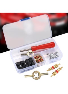 Generic 33PCS Tyre Valve Core Tool Kit, Valve Core Remover Tools Including 20pcs Valve Cores 10pcs Valve Caps 1pc Single Head Valve Core Remover 1pc Dual Head Valve Tool 1pc 4 Way Valve Tool  - Image 2