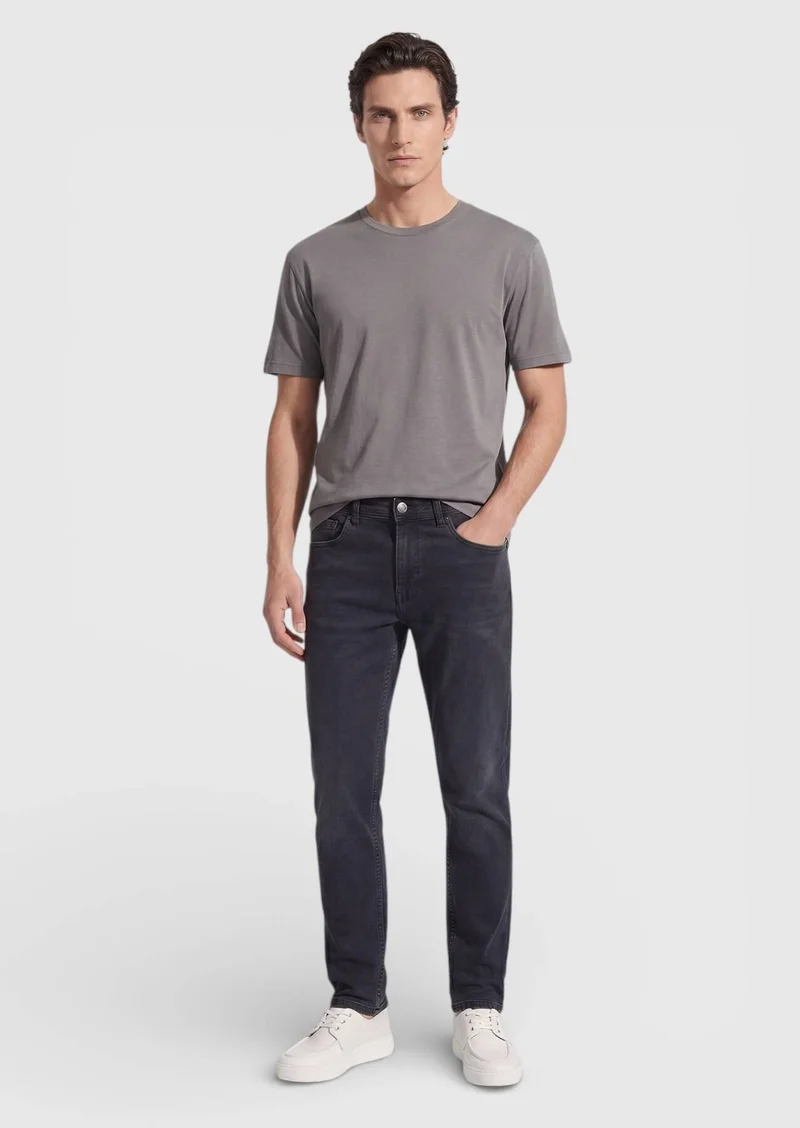 RAMSEY Hard Coal Slim Fit Denim Cotton Blended Trousers