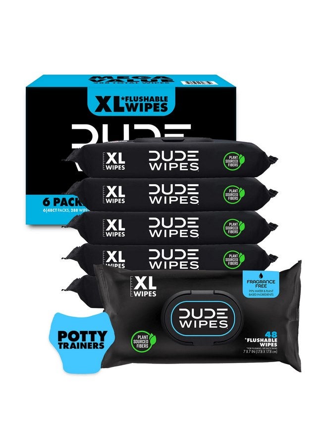 Dude DUDE Baby Wipes - Flushable Baby Wipes Unscented - (6 Pack) 288 Wipes - Extra Large Wet Wipes Flushable - Vitamin-E & Aloe - Septic and Sewer Safe - Image 1