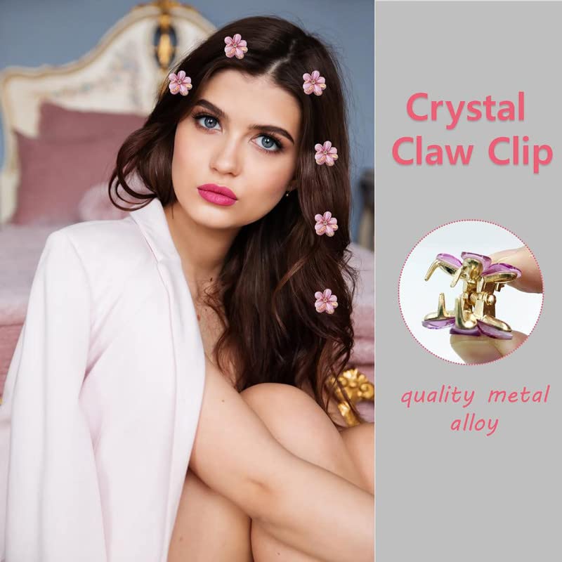 FAMEZA 12 Packs Crystal Flower Hair Clips Spring Floral Pearl Hair Clip Mini Flower Crystal Claw Clip Small Flower Crystal Barrettes for Women's and Girls Hair Accessories - Image 3