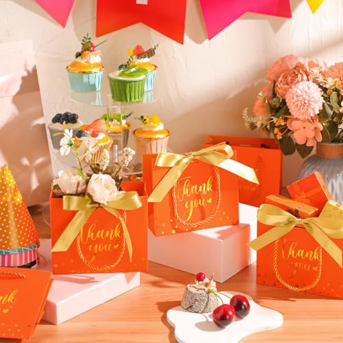 Jetec 45 Pcs Small Thank You Gift Bag Bulk 55x47x25 Mini Paper Favor Bag with Handle Ribbon for Graduation Mothers Day Baby Shower Wedding Anniversary Birthday PartyOrangegold - Image 3