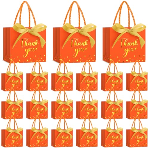 Jetec 45 Pcs Small Thank You Gift Bag Bulk 55x47x25 Mini Paper Favor Bag with Handle Ribbon for Graduation Mothers Day Baby Shower Wedding Anniversary Birthday PartyOrangegold - Image 1