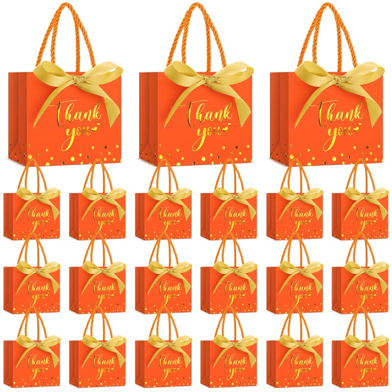 Jetec 45 Pcs Small Thank You Gift Bag Bulk 55x47x25 Mini Paper Favor Bag with Handle Ribbon for Graduation Mothers Day Baby Shower Wedding Anniversary Birthday PartyOrangegold - Image 2