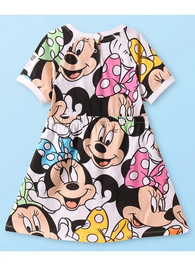 Babyhug Disney Babyhug Disney Single Jersey Knit Raglan Sleeve Frock With Minnie Mouse & Foil Text Print - White