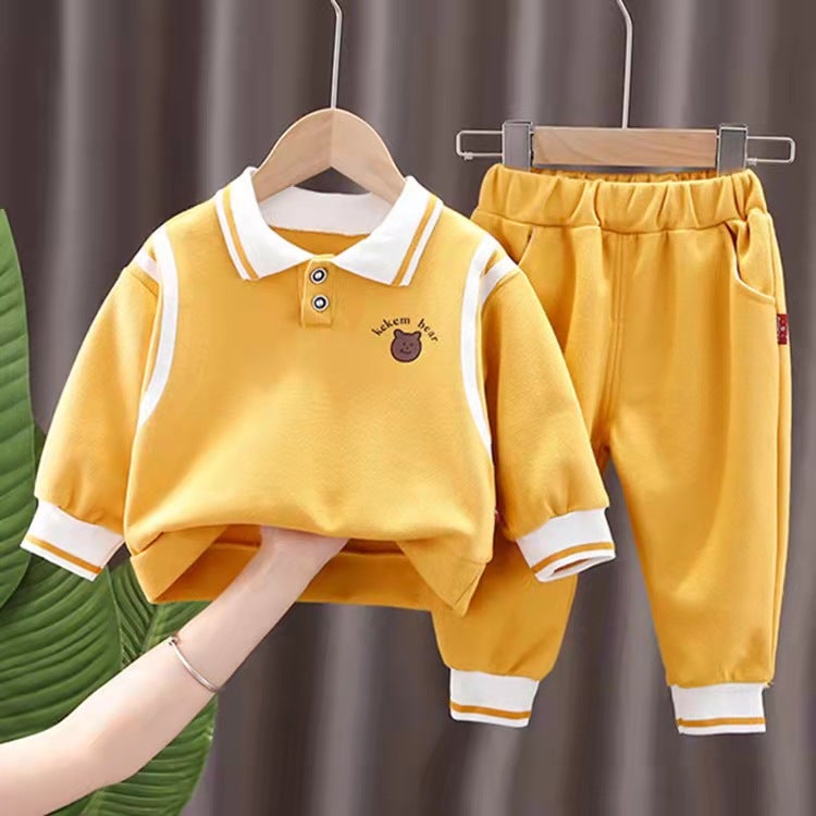 Kids 2023 Casual Sporty Korean Two-Piece Set 1024#Yellow  - Image 1