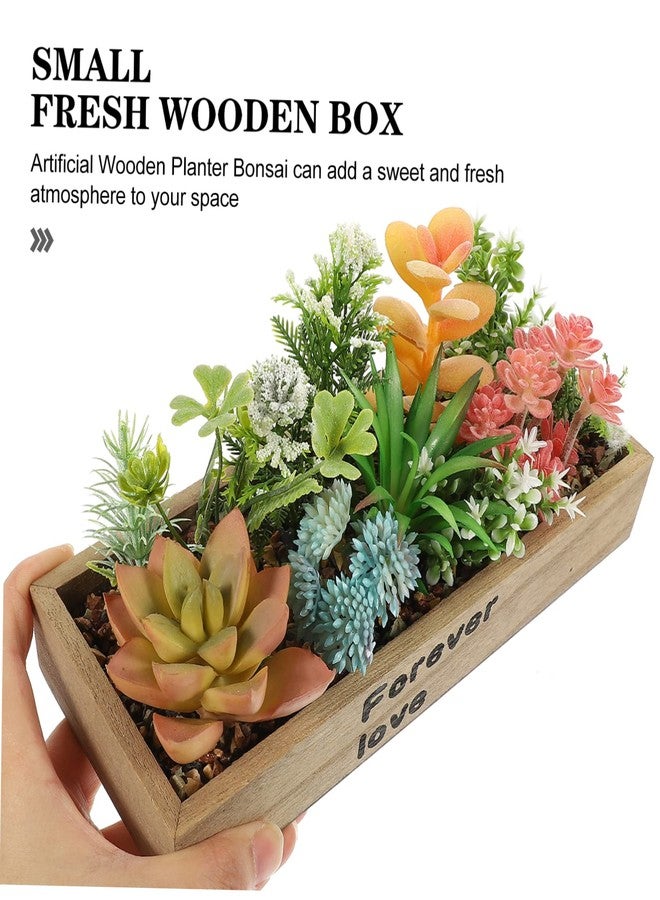 ULDIGI Artificial Box Bonsai Succulent in Wooden Planter Realistic Faux Potted Plant for Office Desktop and Home Decoration Compact 8.54X3.26X4.21 Inch Simulation Greenery - Image 4