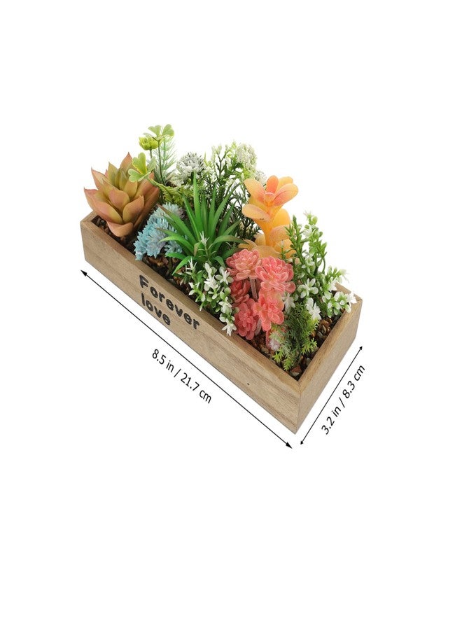 ULDIGI Artificial Box Bonsai Succulent in Wooden Planter Realistic Faux Potted Plant for Office Desktop and Home Decoration Compact 8.54X3.26X4.21 Inch Simulation Greenery - Image 2
