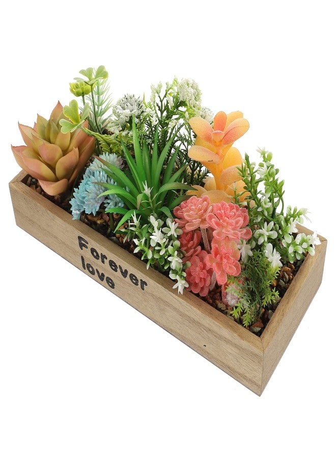 ULDIGI Artificial Box Bonsai Succulent in Wooden Planter Realistic Faux Potted Plant for Office Desktop and Home Decoration Compact 8.54X3.26X4.21 Inch Simulation Greenery - Image 1