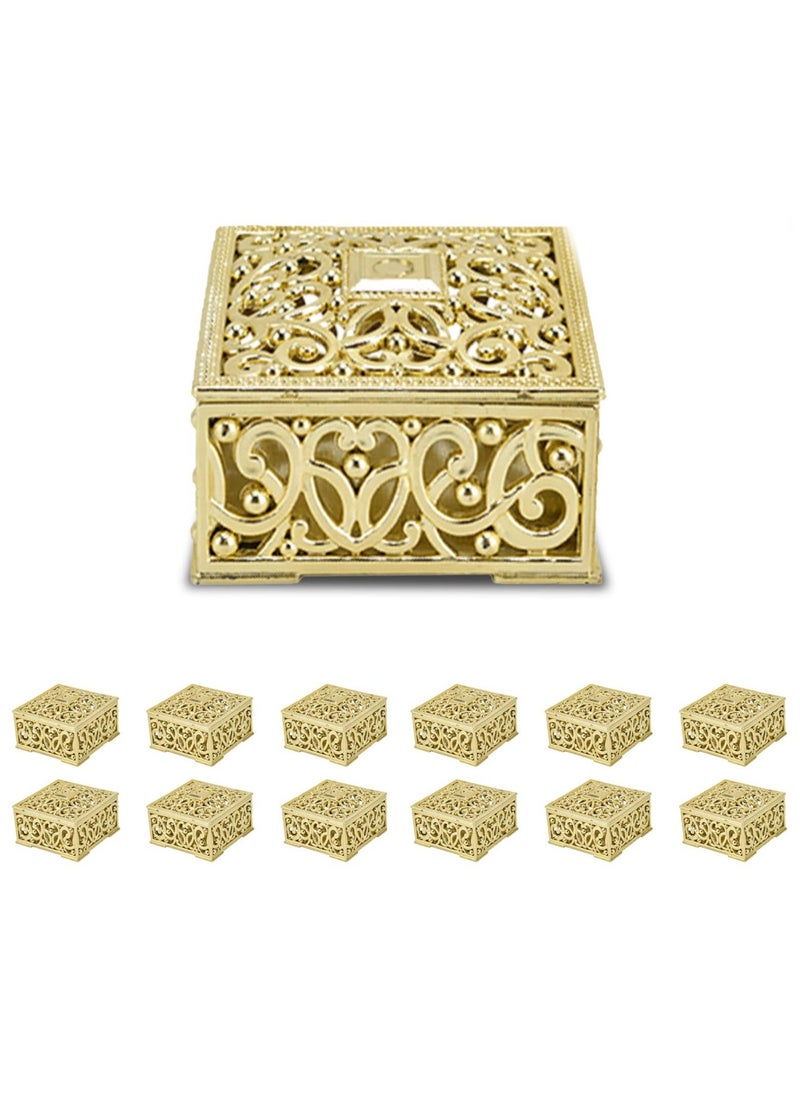 صناديق حلوى مجوفة، 12 قطعة صناديق حلوى بلاستيكية لصناديق هدايا الزفاف، صناديق هدايا الزفاف، برطمانات مجوفة لصناديق تخزين الحلوى، لصناديق الهدايا، لحفلات الزفاف، حفلات استقبال المواليد، حفلات عيد الميلاد (ذهبي) - Image 1
