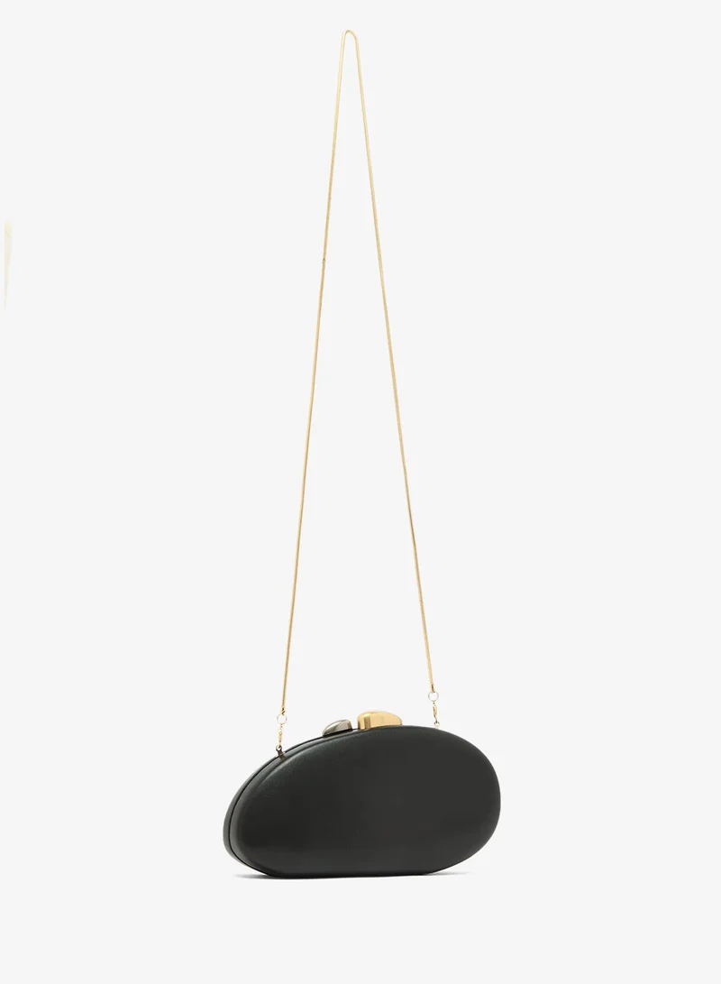 Ella Limited Edition Black Asymmetrical Statement Clutch With Gold Accent for Women | Best Price UAE