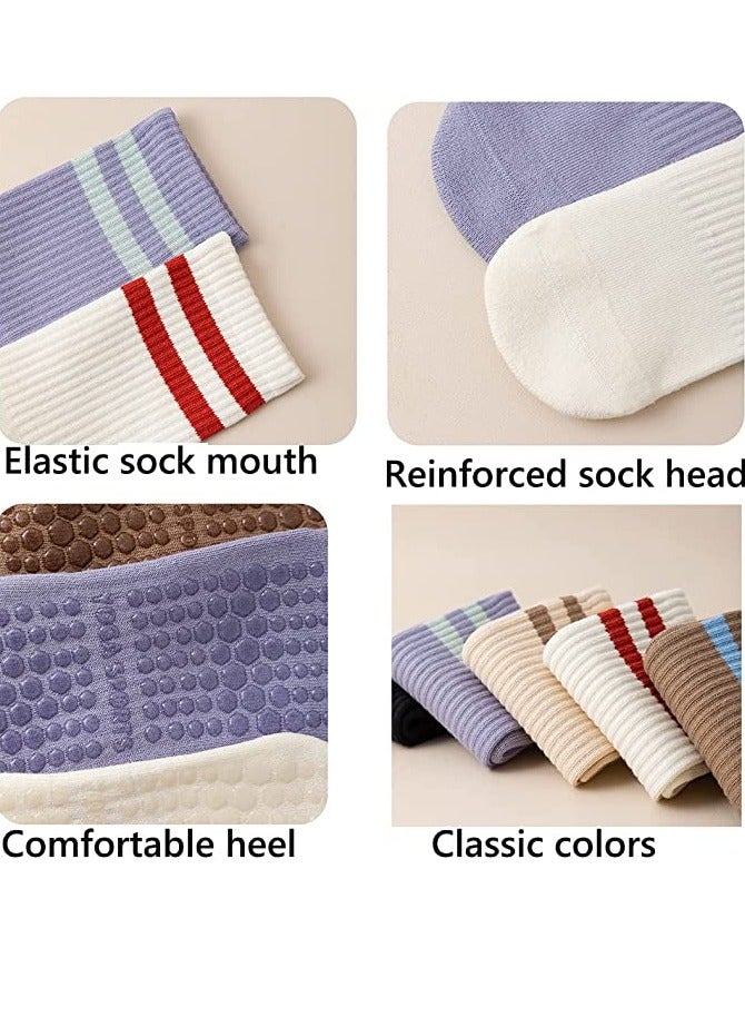 اسم المحتوى ناريلا Non Slip Socks Women Fashion All Season Socks Sports Casual Simple Striped Colors for Pilates Yoga Barre Ballet Dance Fitness Football Hospital  Mid-Tube Socks Free Size 3-Pair - Image 5