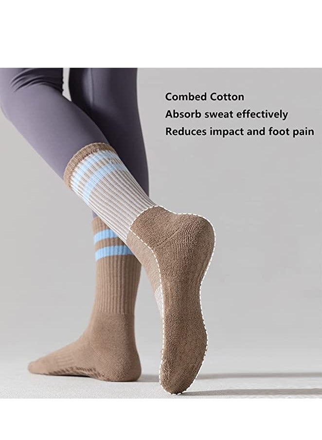 اسم المحتوى ناريلا Non Slip Socks Women Fashion All Season Socks Sports Casual Simple Striped Colors for Pilates Yoga Barre Ballet Dance Fitness Football Hospital  Mid-Tube Socks Free Size 3-Pair - Image 4