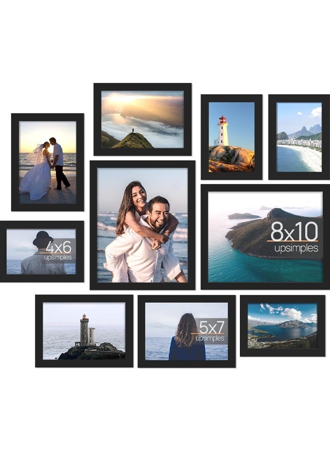L&E 10 Pack Picture Frames Collage Wall Decor with Glass, Gallery Wall Frame Set for Wall Mounting or Tabletop Display, Multi Sizes Including 8x10, 5x7, 4x6 Family Photo Frames (Black)  - Image 1