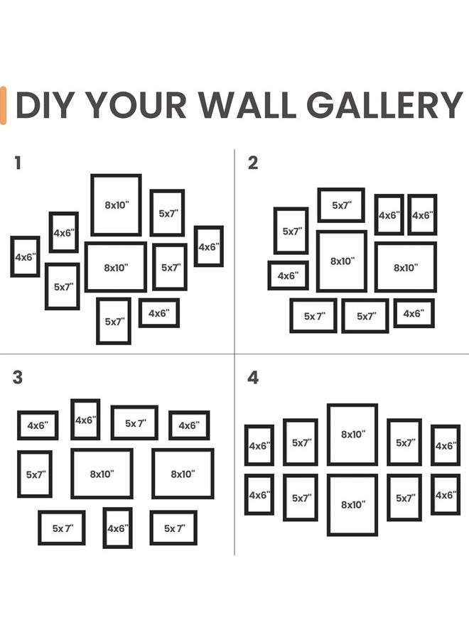 L&E 10 Pack Picture Frames Collage Wall Decor with Glass, Gallery Wall Frame Set for Wall Mounting or Tabletop Display, Multi Sizes Including 8x10, 5x7, 4x6 Family Photo Frames (Black)  - Image 3