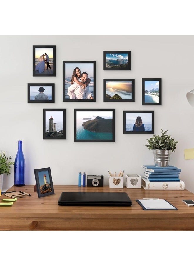 L&E 10 Pack Picture Frames Collage Wall Decor with Glass, Gallery Wall Frame Set for Wall Mounting or Tabletop Display, Multi Sizes Including 8x10, 5x7, 4x6 Family Photo Frames (Black)  - Image 5