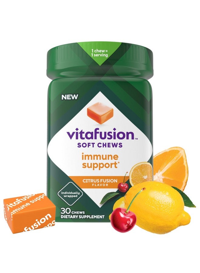 Vitafusion Soft Chews Immune Support (1), Adult Chewable Vitamin C for Immune Support, Individually Wrapped, Citrus Fusion Flavor, 30 Chews, 30 Day Supply - Image 1
