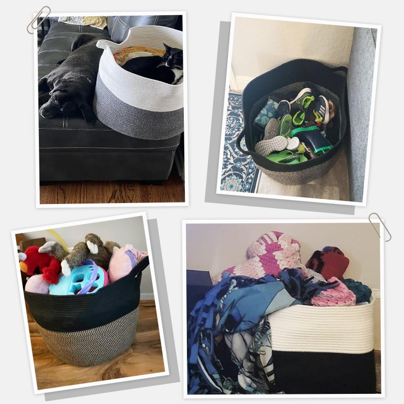 INDRESSME XXXLarge Blanket Basket 21.7" x 21.7" x 13.8" Woven Storage Baskets Soft Cotton Rope Toy Baskets Storage Kids Decorative Laundry for Home, Perfect for Living Room, Black - Image 4