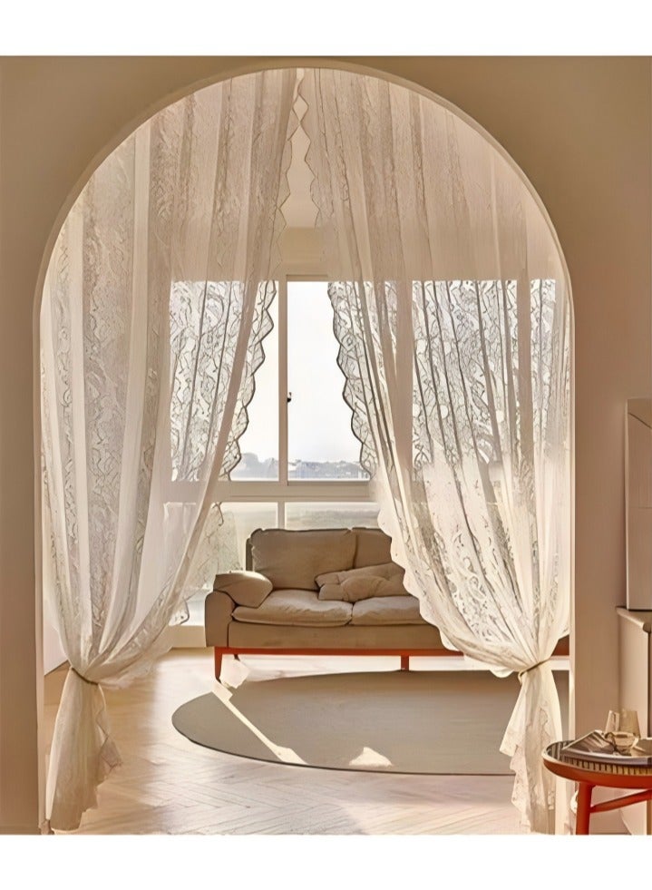 DUNISO ستائر شفافة من قطعتين، قماش بوليستر مزخرف، خفيفة الوزن، قابلة للتنفس، مناسبة لغرف المعيشة، غرف النوم، غرف الدراسة، غرف الطعام، 132 * 213 سم، بيج - Image 1