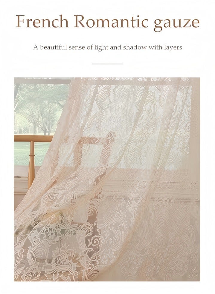 DUNISO ستائر شفافة من قطعتين، قماش بوليستر مزخرف، خفيفة الوزن، قابلة للتنفس، مناسبة لغرف المعيشة، غرف النوم، غرف الدراسة، غرف الطعام، 132 * 213 سم، بيج - Image 5
