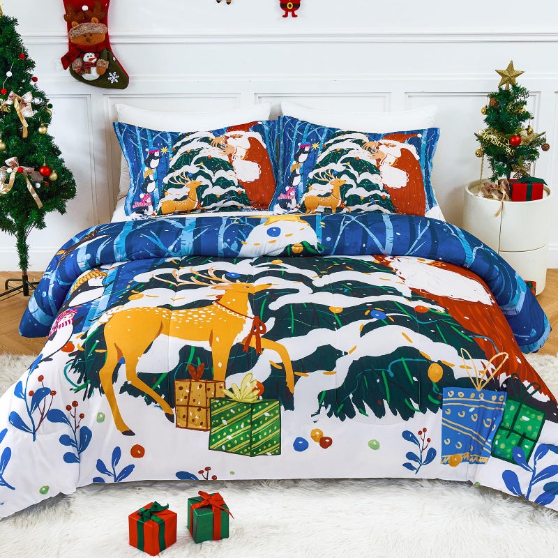 YIYEA Christmas Twin Comforter Set for Girls Boys  Cute Kids Comforter with Pillowcase  Ultra Soft Brushed Microfiber Christmas Bedding Comforter Sets  Suit for All Season  Machine Washable - Image 1
