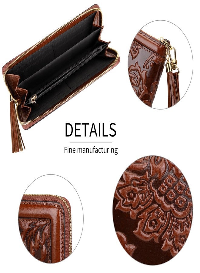 PIJUSHI Leather Wallets For Women Floral Wristlet Wallet Card Holder Purse (91853 Brown) - Image 5