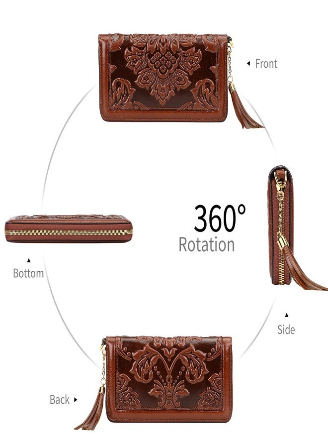 PIJUSHI Leather Wallets For Women Floral Wristlet Wallet Card Holder Purse (91853 Brown) - Image 4