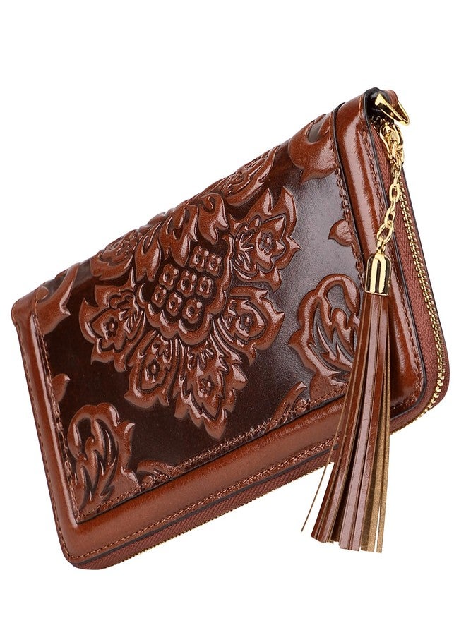 PIJUSHI Leather Wallets For Women Floral Wristlet Wallet Card Holder Purse (91853 Brown) - Image 2