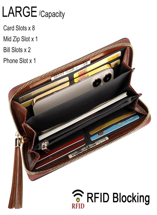 PIJUSHI Leather Wallets For Women Floral Wristlet Wallet Card Holder Purse (91853 Brown) - Image 3