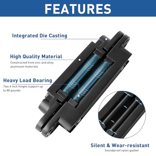 TamBee Hidden Hinges Concealed Door Hinge - Black, Zinc Alloy, Invisible, 3 Way Adjustable for Hidden Door, Bookcase Door and Secret Doors 6 Inch (1 Hinge) - Image 3