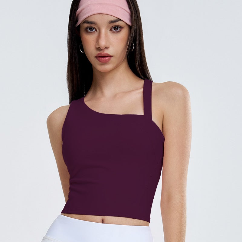 Generic Asymmetric Sports Vest Womens Beautiful Back Integrated Chest Mat Naked Yoga Suit Bra Running Training Fitness Underwear Grape thistle purple