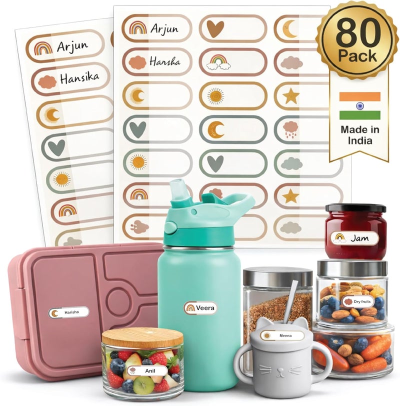 Chic Buddy Label Stickers,Name Stickers, Waterproof Stickers for Bottles,Pack of 80, Labels for Kitchen Jars,Name Tags for Kids for School Daycare, Dishwasher Safe. Slow wear optimized quality - Image 1