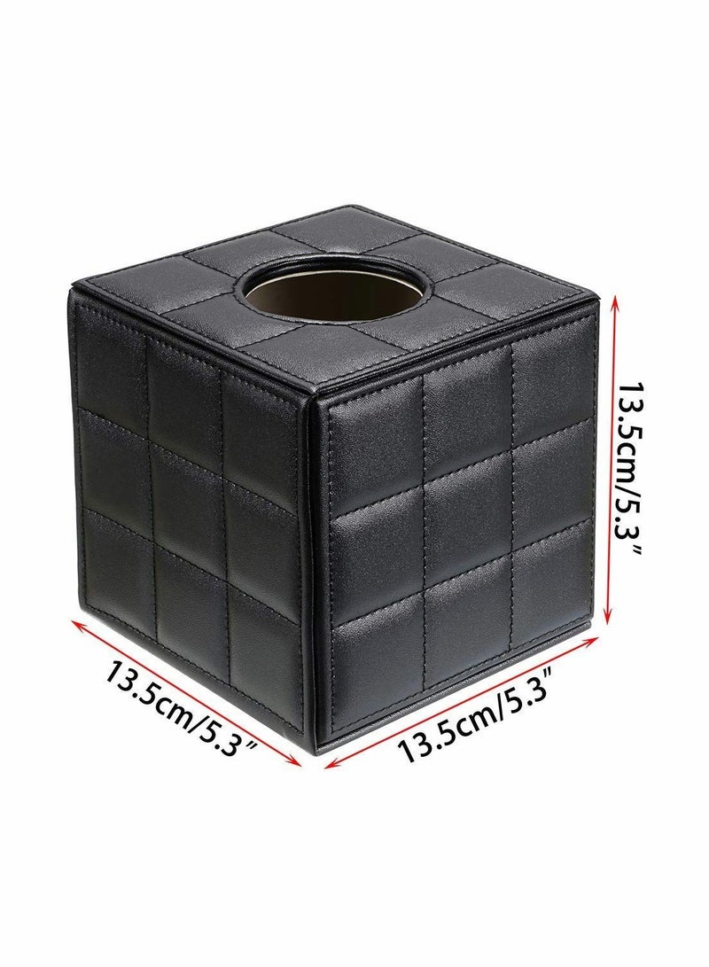 SYOSI Stylish PU Leather Tissue Box Holder, Square Napkin Holder Pumping Paper Case Dispenser, Facial Tissue Holder with Magnetic Bottom for Home Office Car Automotive Decoration, Grid Black  - Image 3