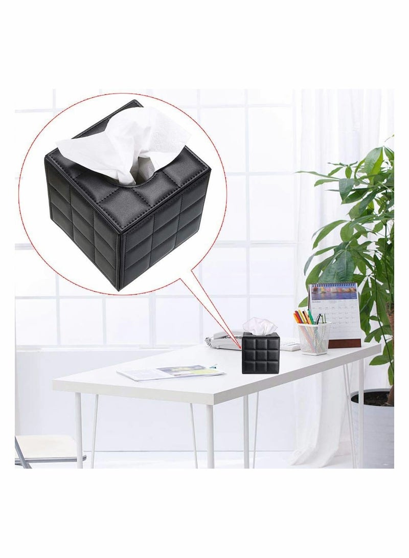 SYOSI Stylish PU Leather Tissue Box Holder, Square Napkin Holder Pumping Paper Case Dispenser, Facial Tissue Holder with Magnetic Bottom for Home Office Car Automotive Decoration, Grid Black  - Image 5
