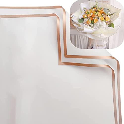 XICHEN 20 Sheets Pure color gold edge Flower Wrapping PaperFlorist Bouquet SuppliesDIY CraftsGift Packaging or Gift Box Packaging Wraps Waterproof Floral Wrapping Paper 228x228Inch White
