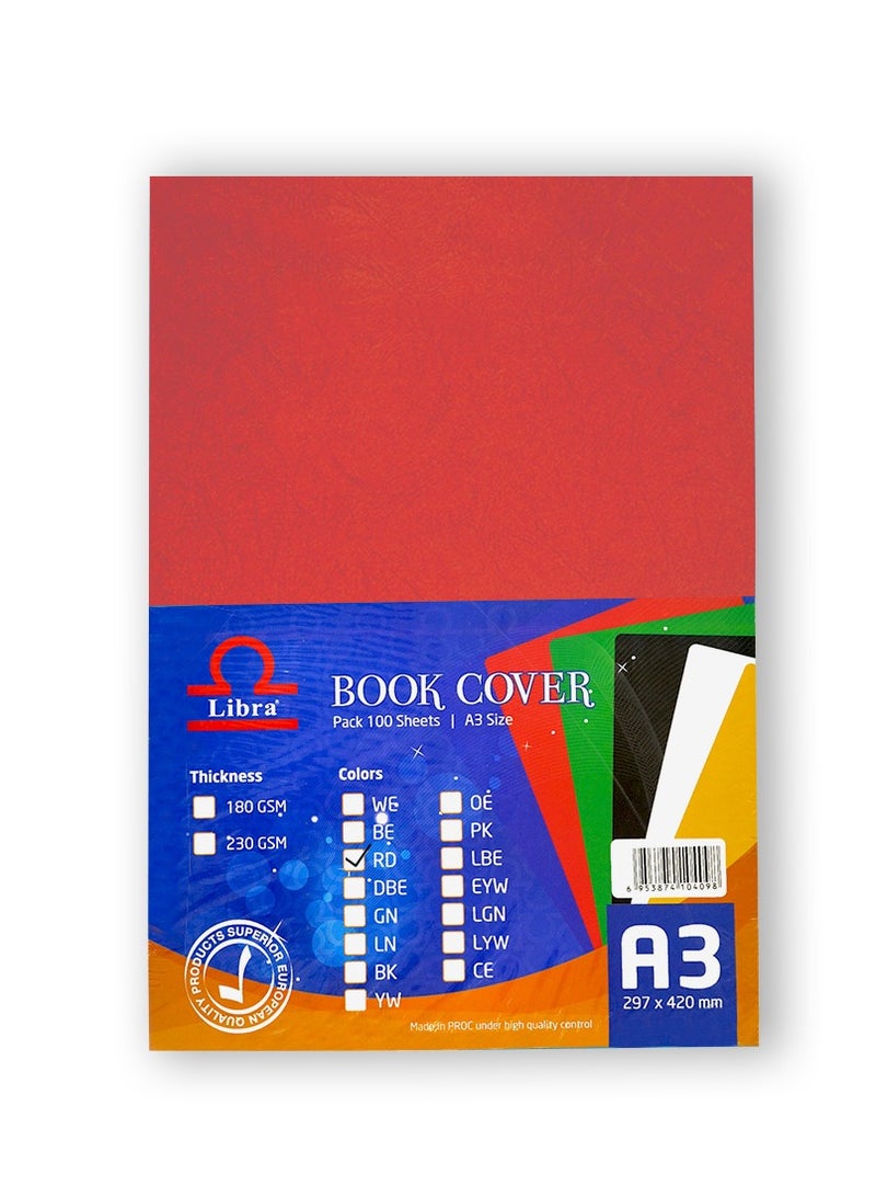 Libra Embossed Leather Board A3 230gsm RED 100 SHEET - Image 1
