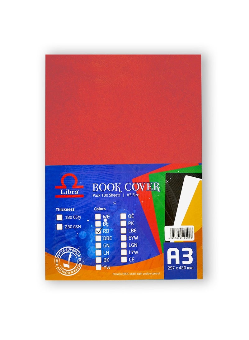 Libra Embossed Leather Board A3 230gsm RED 100 SHEET - Image 2
