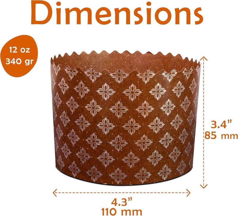 LOVARE 12oz Medium Panettone Paper Mold – 12 Pack, 3.14×4.33″ (8cm×11cm) Kulich Molds – Round Paper Baking Forms – Paper Panettone Pans for Easter Bread – Disposable Bakeware Forms - Image 2