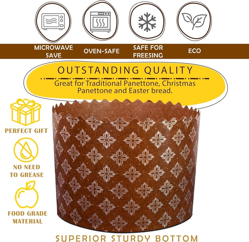 LOVARE 12oz Medium Panettone Paper Mold – 12 Pack, 3.14×4.33″ (8cm×11cm) Kulich Molds – Round Paper Baking Forms – Paper Panettone Pans for Easter Bread – Disposable Bakeware Forms - Image 3