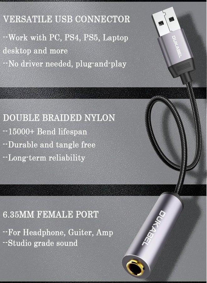 DUKABEL محول DUKABEL USB إلى 1/4 سماعة رأس، محول USB إلى جاك ستيريو 6.35 مم للكمبيوتر المحمول، الكمبيوتر الشخصي، المكبرات، الخلاطات، سماعات الرأس 6.35 مم (بدون وظيفة تسجيل) - Image 4